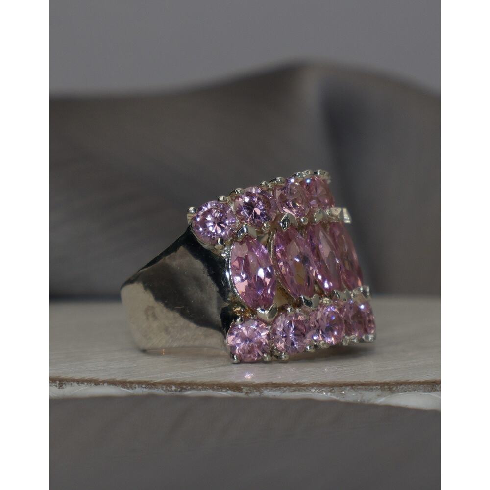 Sterling Silver Pink Stone Ring 9.3G / Sz 6.5 - Picture 3 of 5